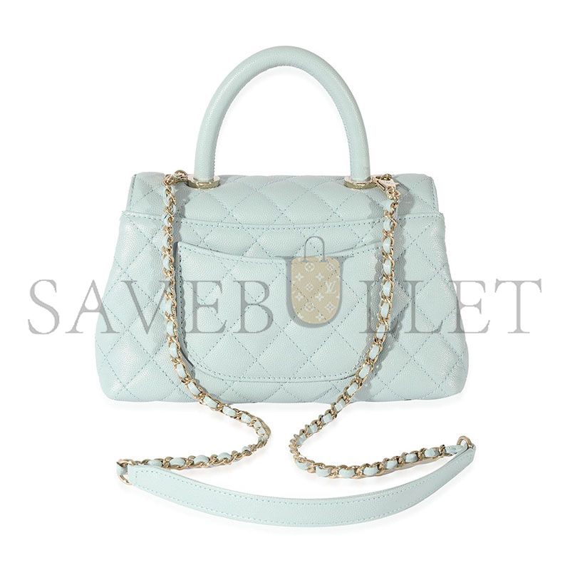 CHANEL QUILTED CAVIAR SMALL COCO TOP HANDLE LIGHT GOLD HARDWARE 410035 (23*14*10cm)